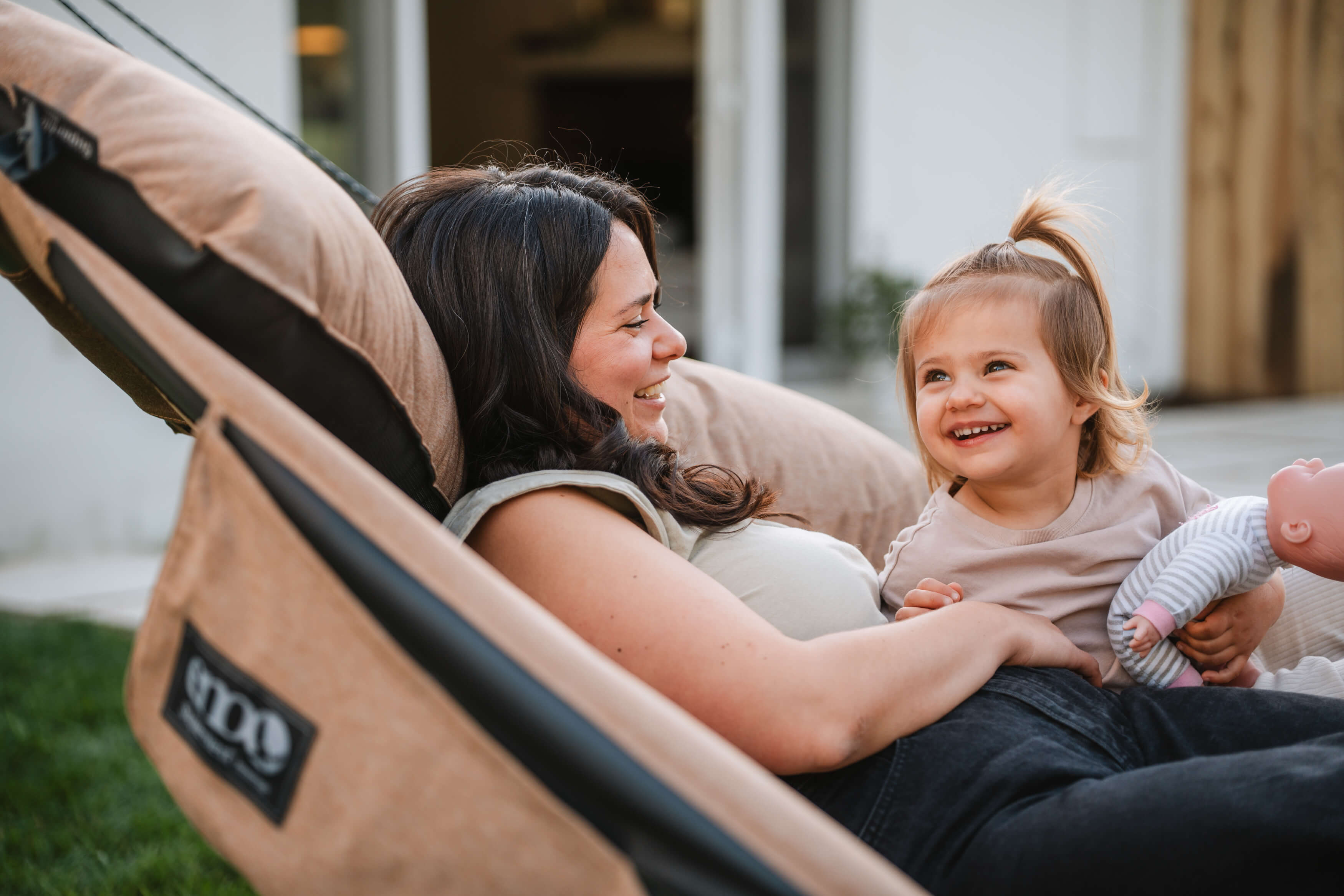 A mother and a child in an ENO SuperNest Hammock