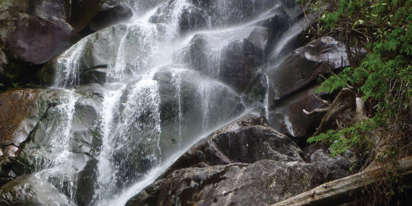 Water falling down many rocks