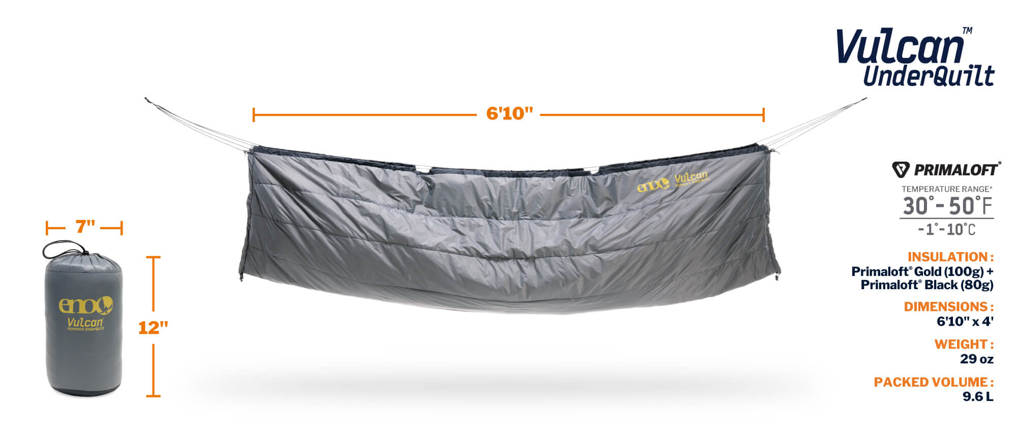 Vulcan UnderQuilt with measurements and branding on a white background