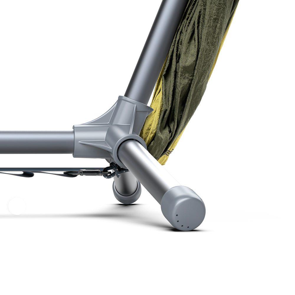 Studio image of Parklite Hammock Chair Stand focusing on protective feet coverings.