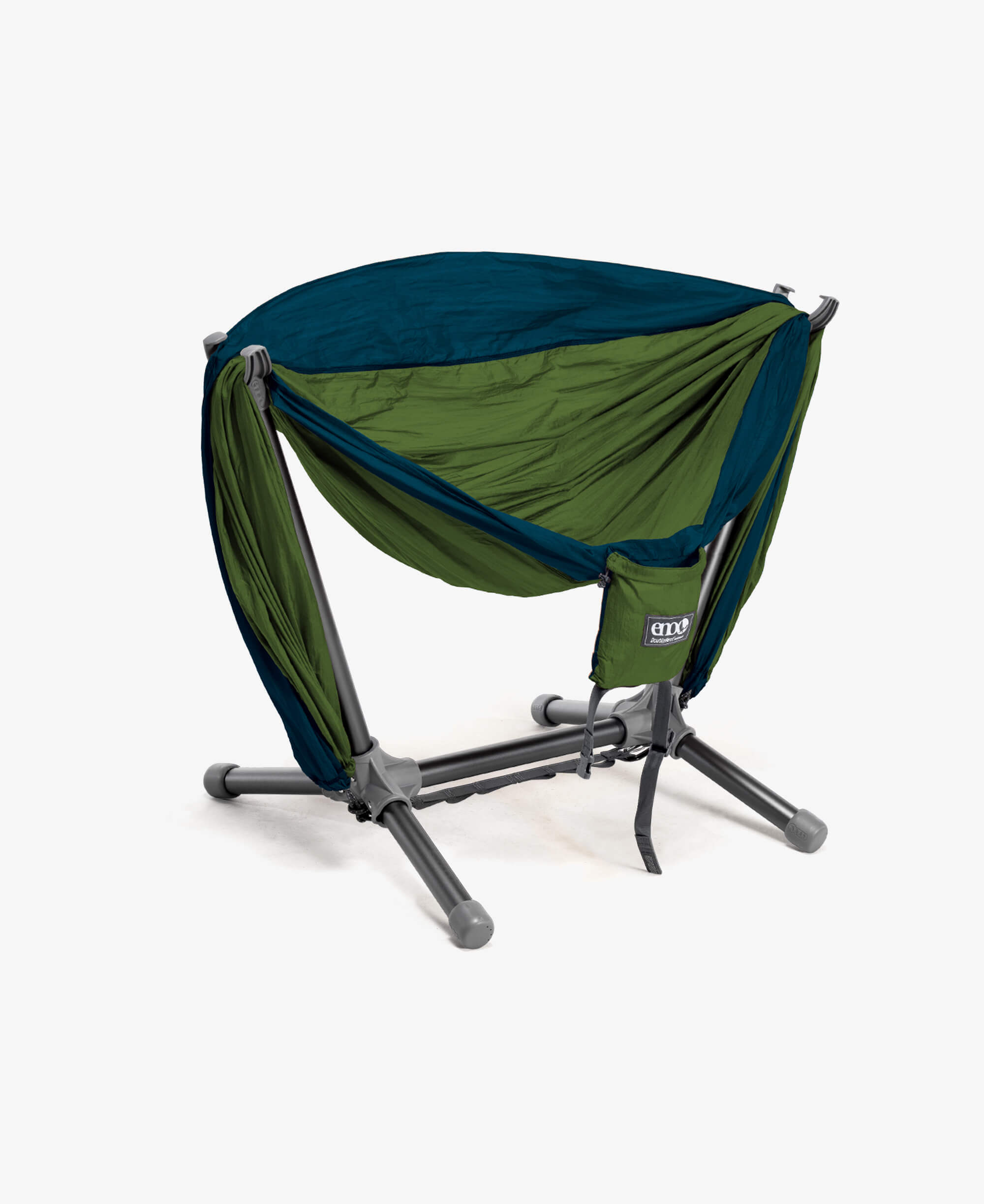 Cedar Marine DoubleNest Hammock on a Parklite Hammock Chair Stand on a white background