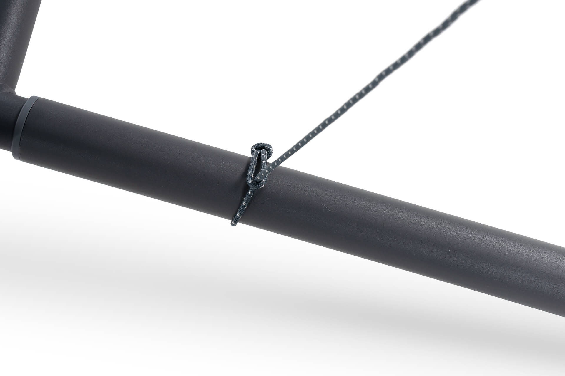 Detail shot of the ENO Hammock Stand Tether Sytem cordage looped around the Hammock Stand to prevent tipping while hammocking.