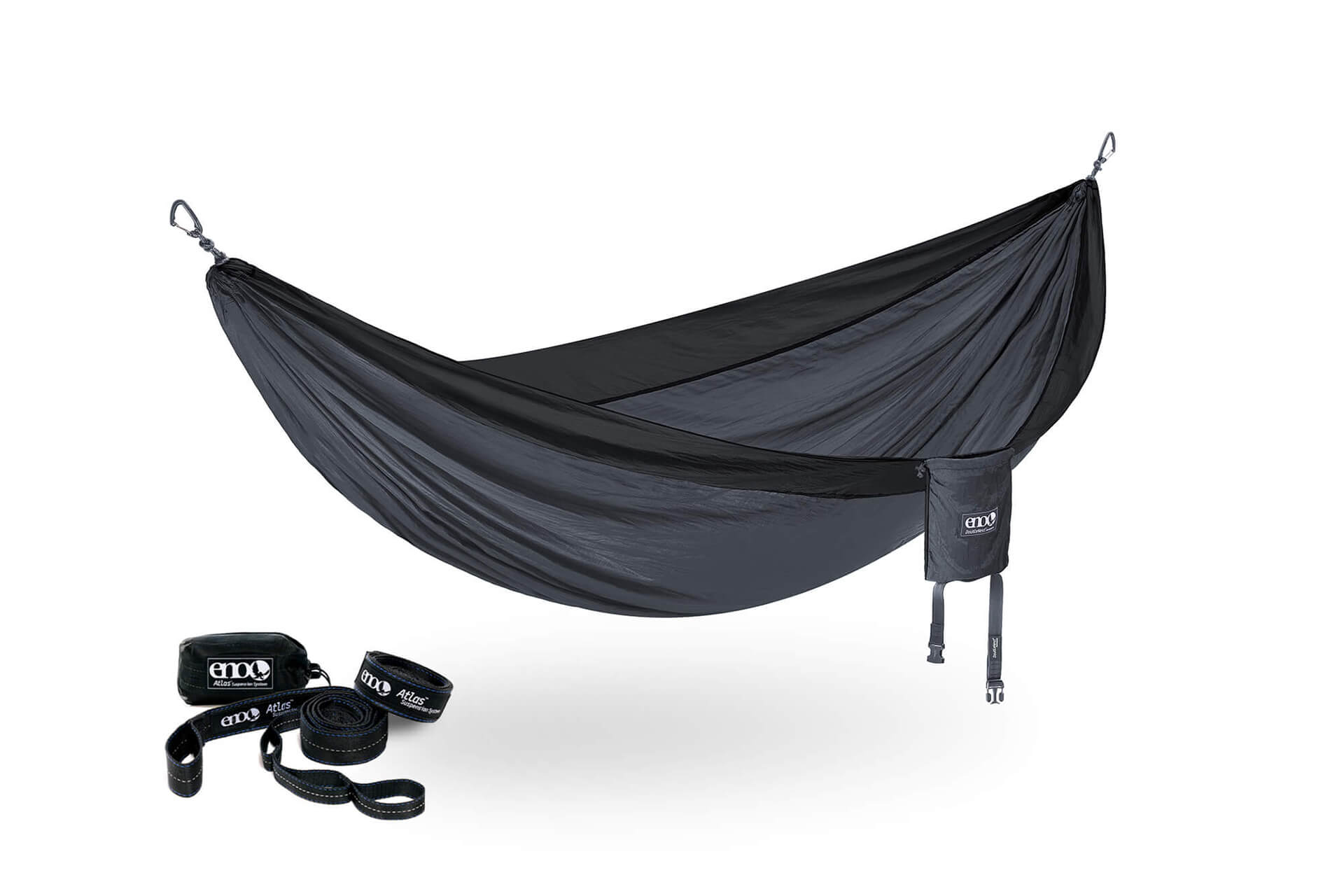 ENO Charcoal/Black DoubleNest Hammock + Atlas Straps Bundle