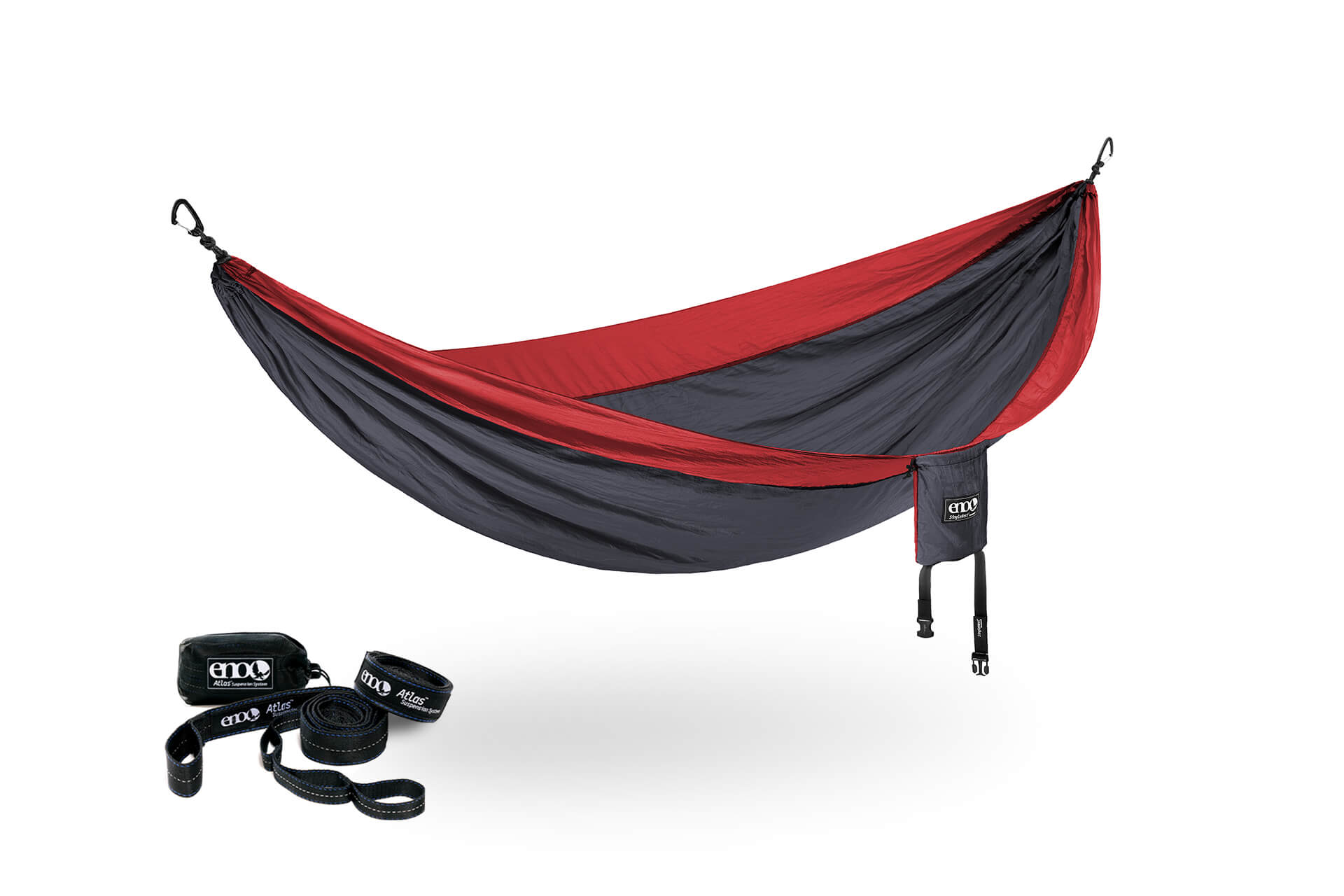 ENO Charcoal/Red SingleNest Hammock + Atlas Straps Bundle