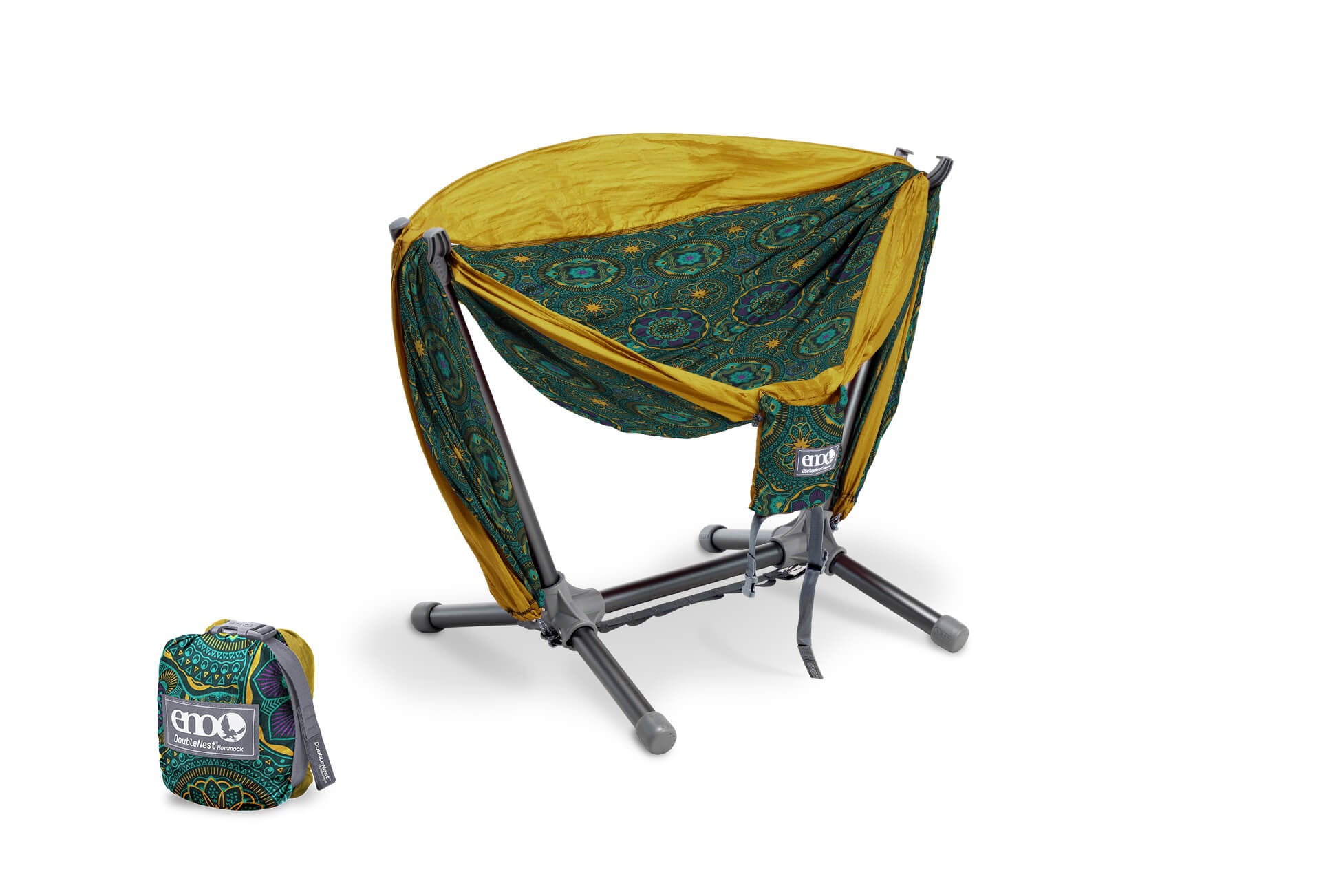 ENO Mantra/Gold DoubleNest Hammock Print + Parklite Stand Bundle