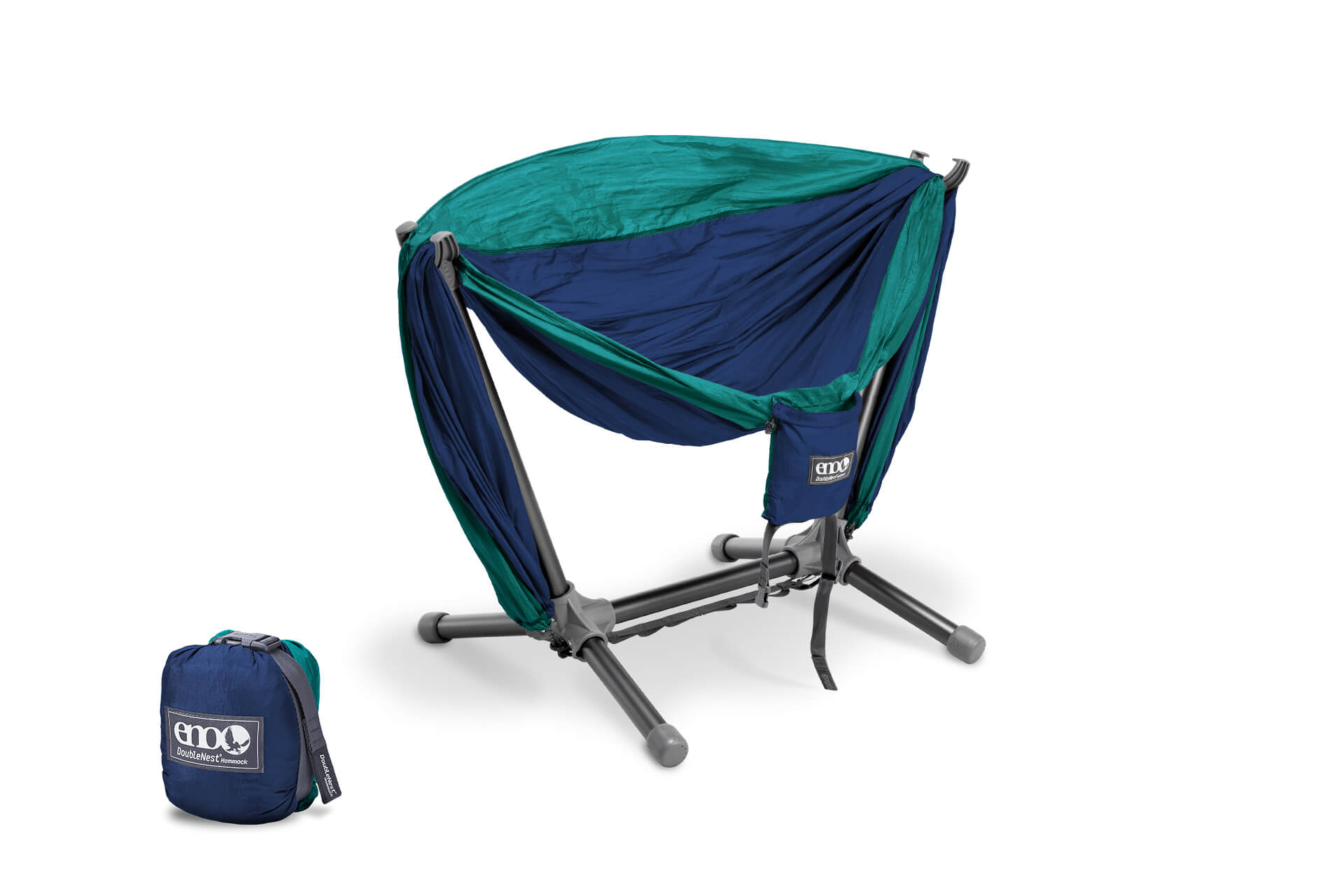 ENO Navy/Seafoam DoubleNest Hammock + Parklite Stand Bundle