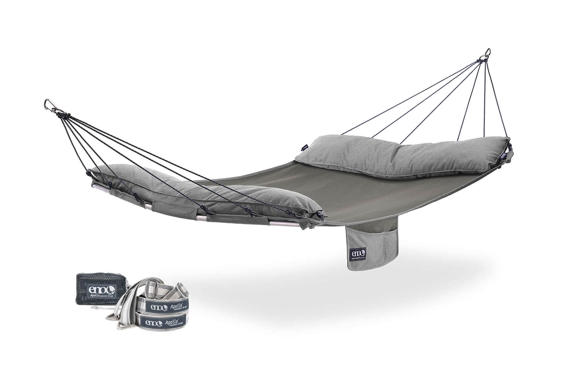 ENO Pebble Grey SuperNest SL Hammock + Apollo Straps Bundle
