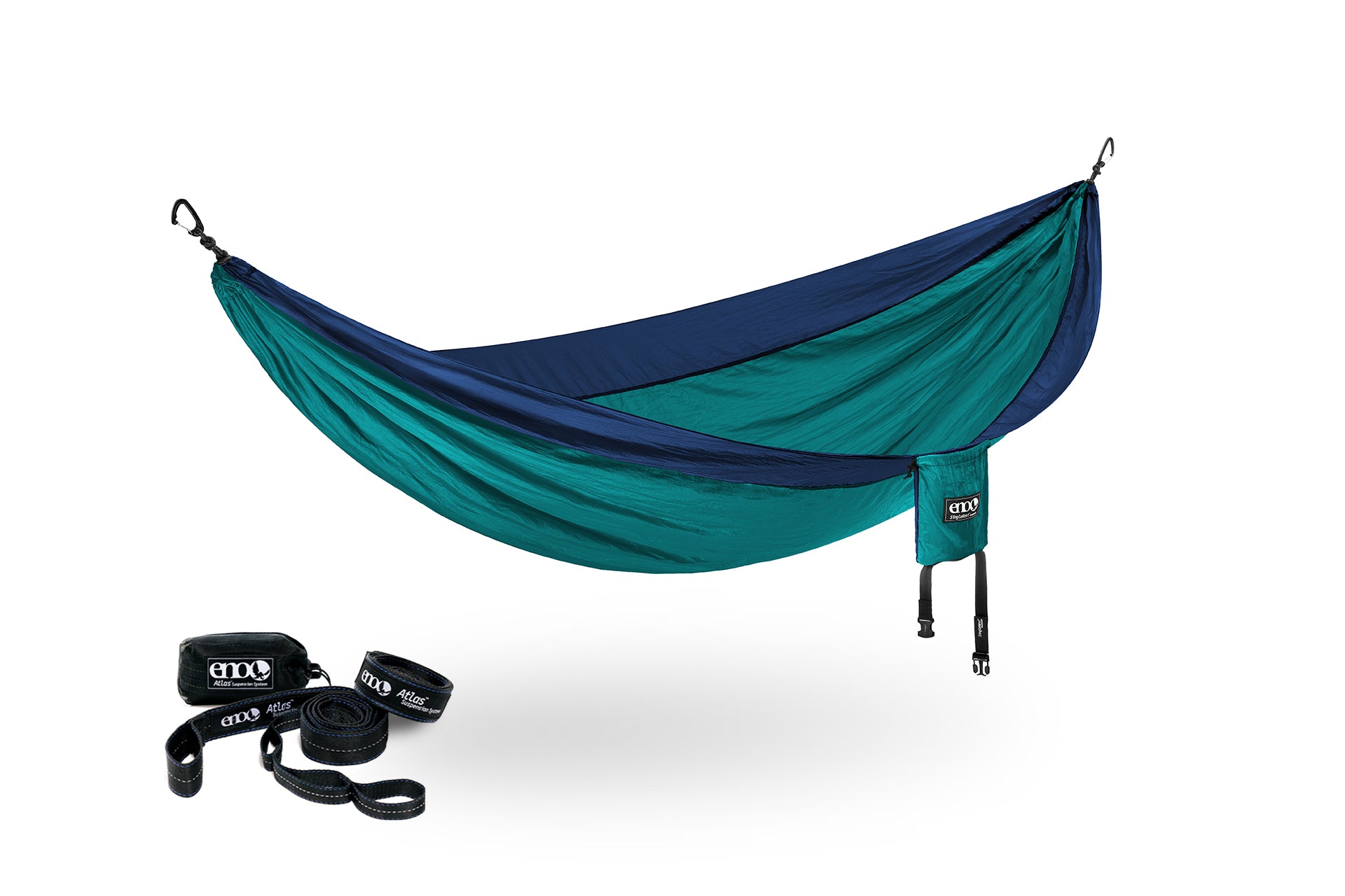 ENO Seafoam/Navy SingleNest Hammock + Atlas Straps Bundle