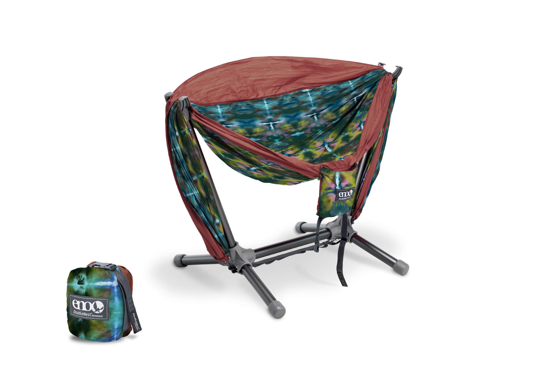 ENO Tie Dye – Shibori/Fig DoubleNest Hammock Print + Parklite Stand Bundle