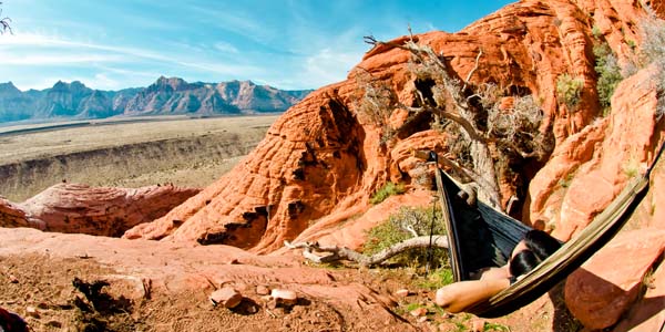 woman relaxing in a hammock in the high desert