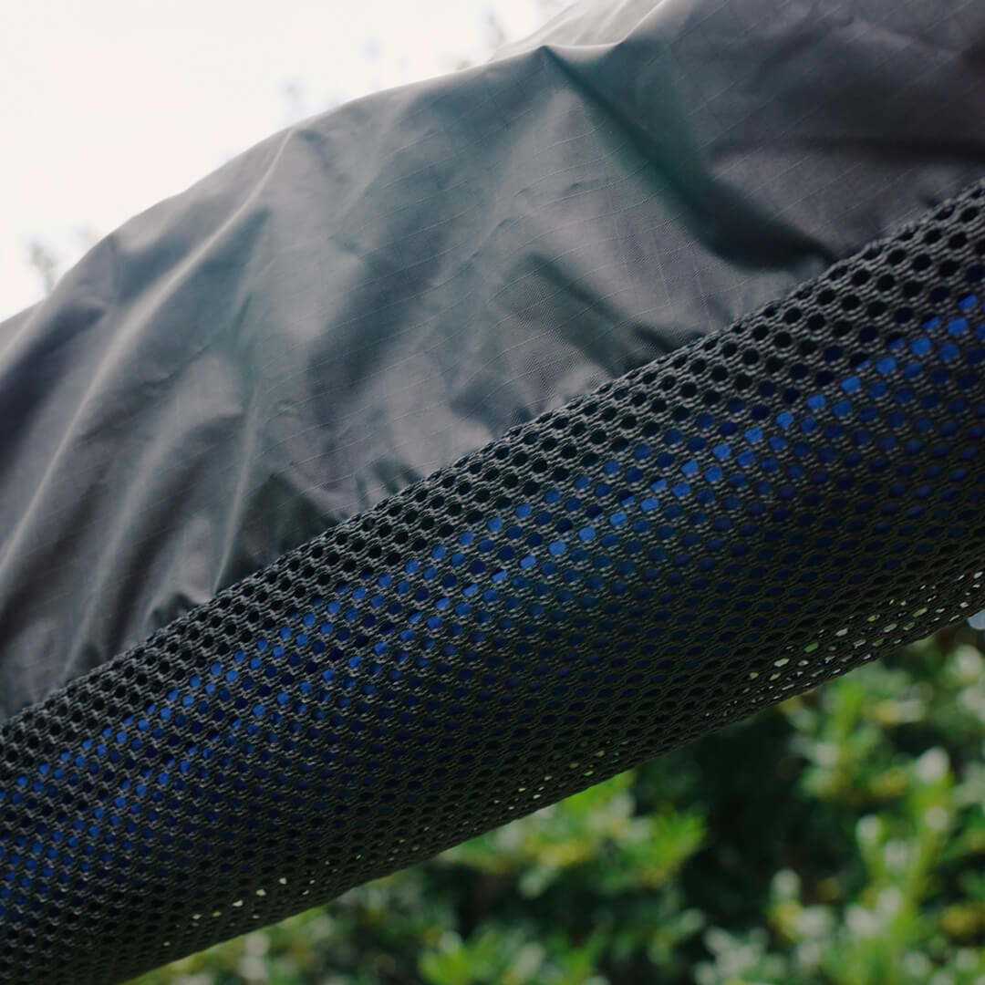 Close-up of the ENO Overcast Hammock Cover with mesh lining, enhancing hammock breathability 