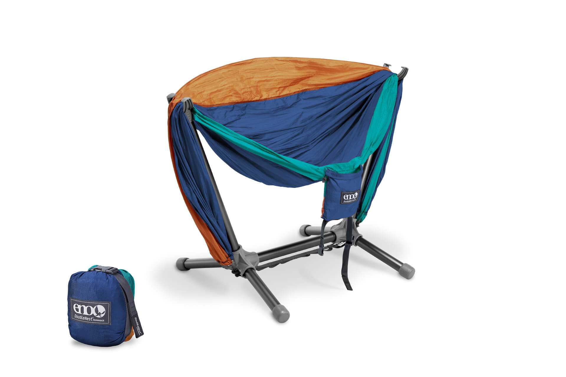 ENO Aqua/Sapphire/Amber DoubleNest Hammock + Parklite Stand Bundle