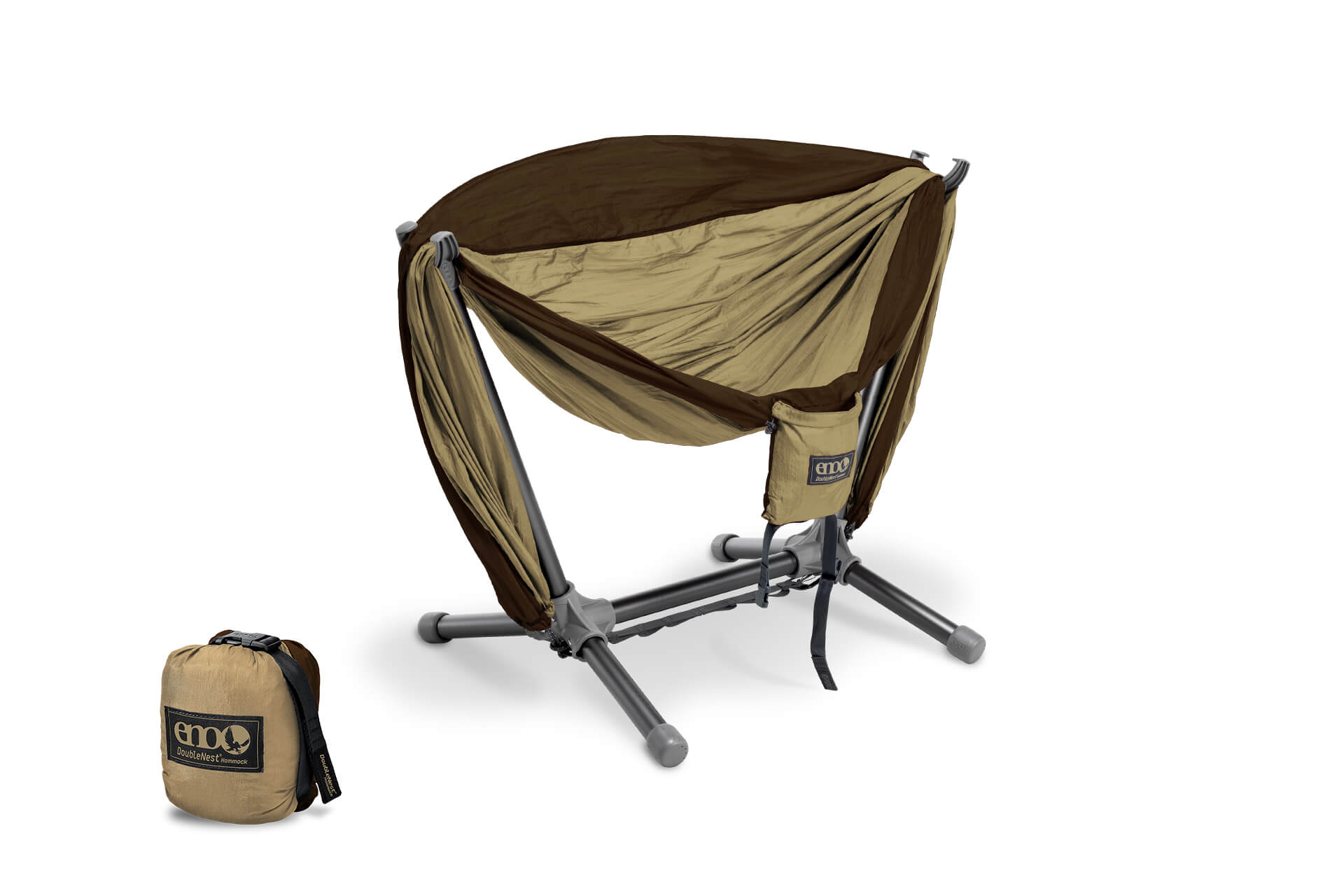 ENO Latte/Chocolate DoubleNest Hammock + Parklite Stand Bundle