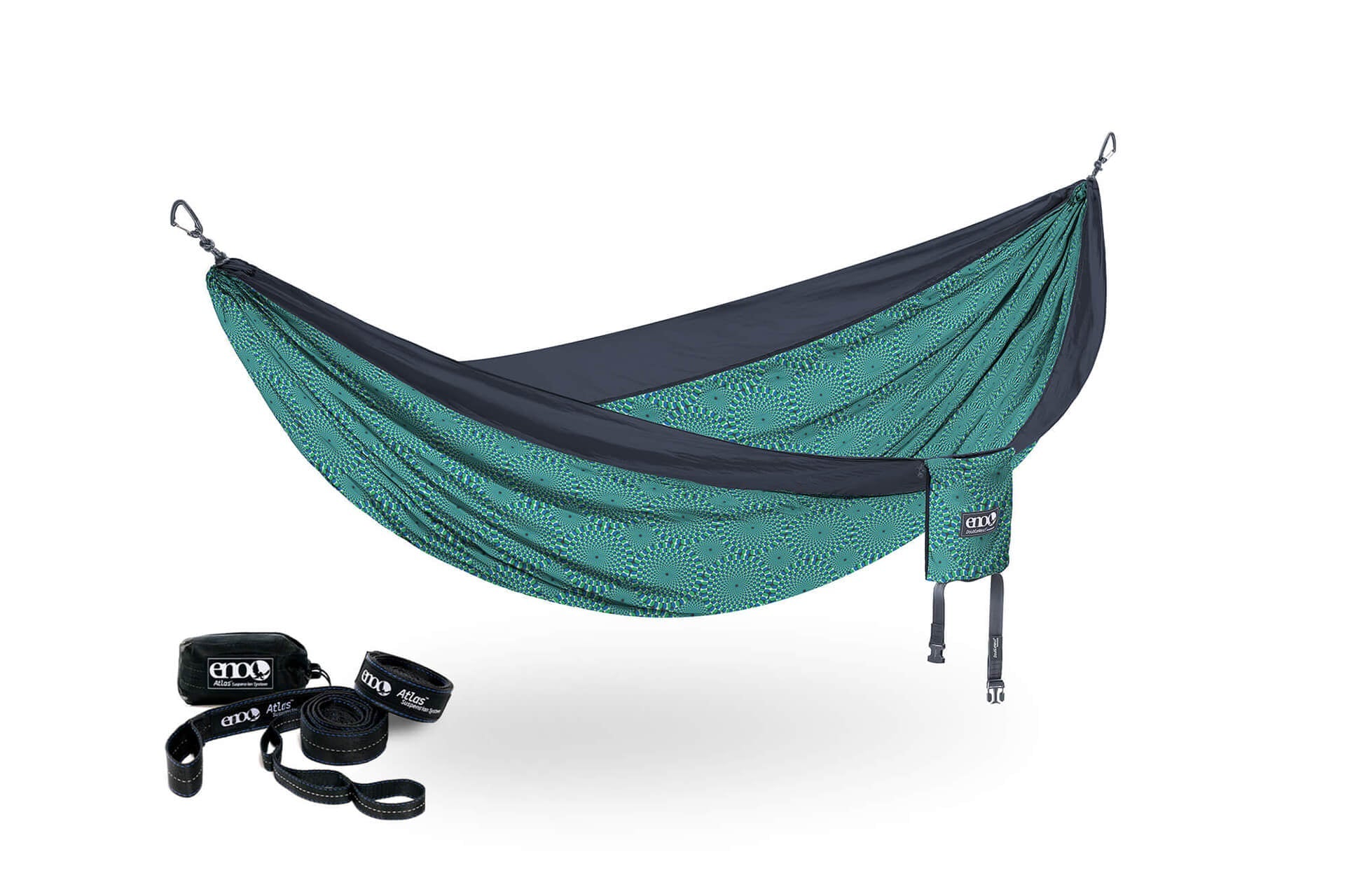 ENO Optical Illusion/Charcoal DoubleNest Hammock Print + Atlas Straps Bundle