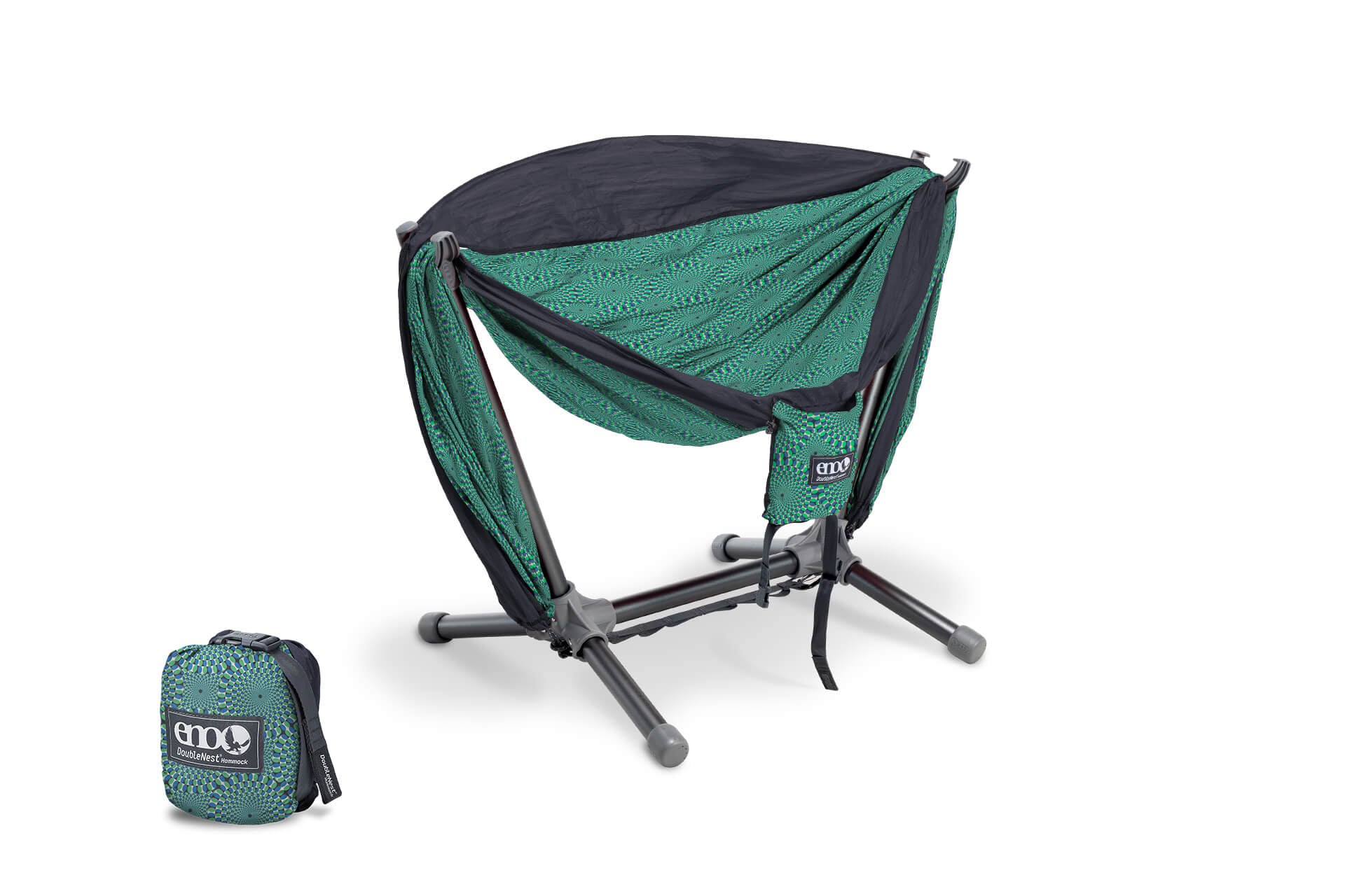 ENO Optical Illusion/Charcoal DoubleNest Hammock Print + Parklite Stand Bundle